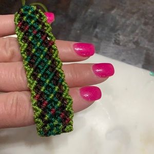 Green, maroon, olive green & burgundy handmade woven twine rope bracelet